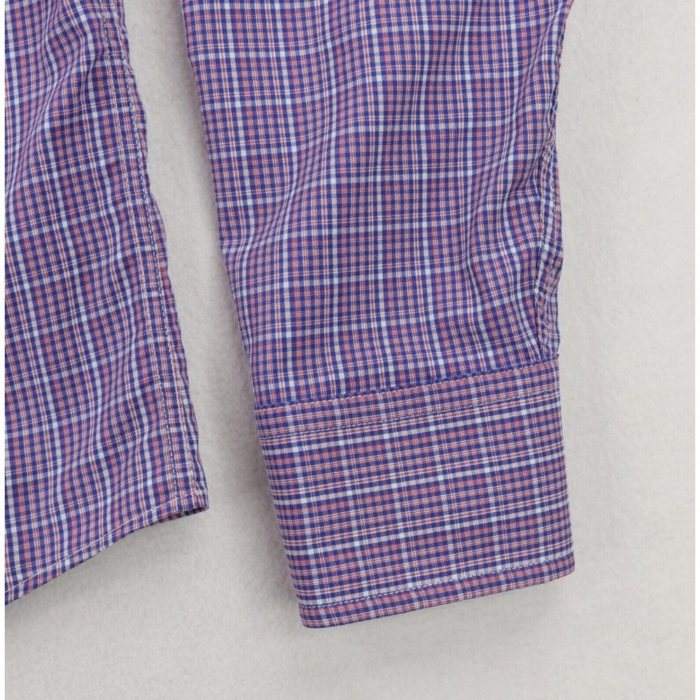 UNTUCKit Tamas Button Down Shirt Men's Medium Pink Blue Plaid Nylon Stretch - Picture 4 of 8